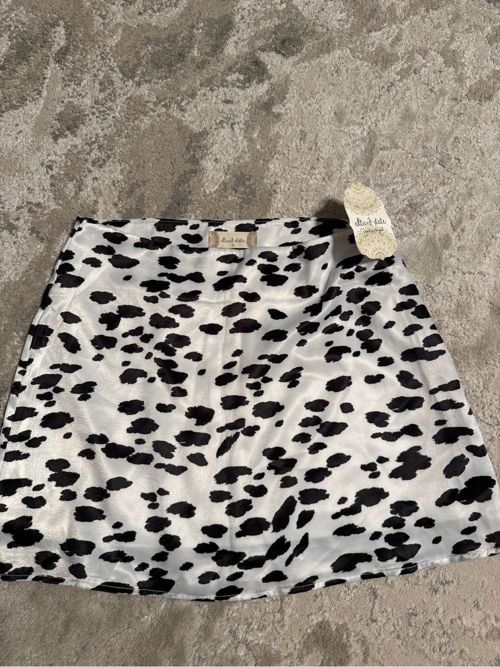 Altar’d State Black & White Animal Print Satin Mini Skirt